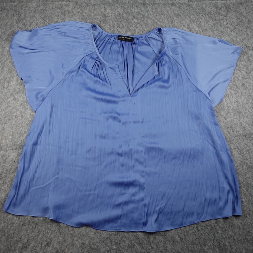 Lane Bryant Top Women‎ 22/24 Blue Satin Flutter Sleeve V Neck